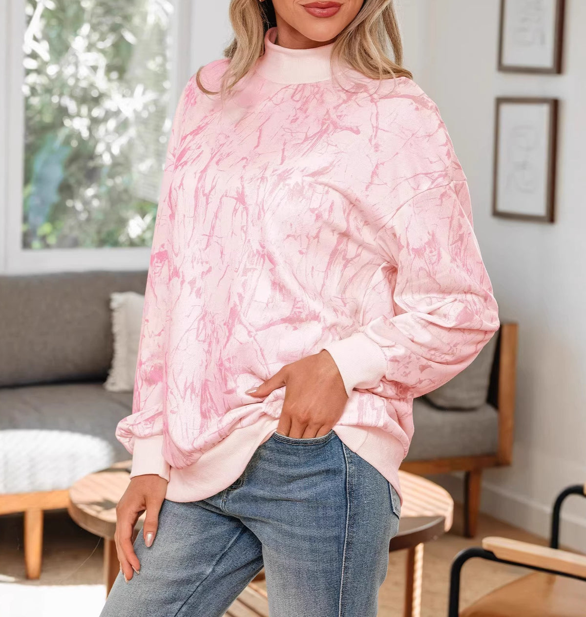 Pink Camo Mock Neck Baggy Sweatshirt