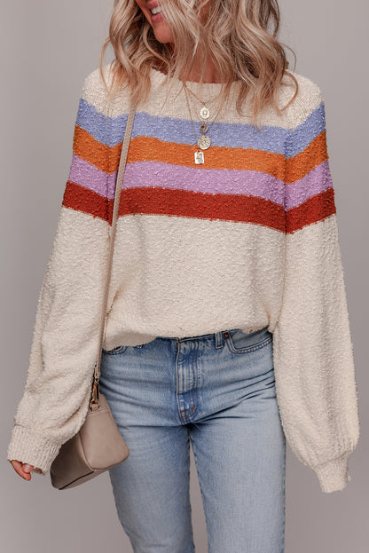 Striped Color Block Loose Sleeve Chic Sweater