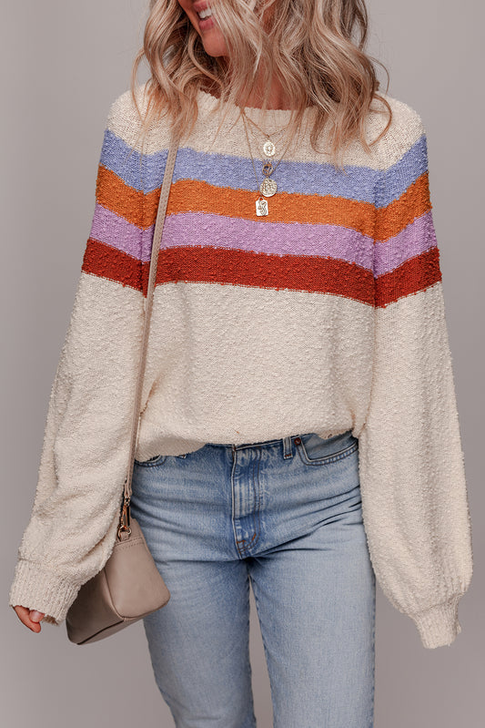 Striped Color Block Loose Sleeve Chic Sweater