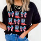 Black Stars and Stripes Bowknot Cowgirl Boots Graphic Patriotic Tee