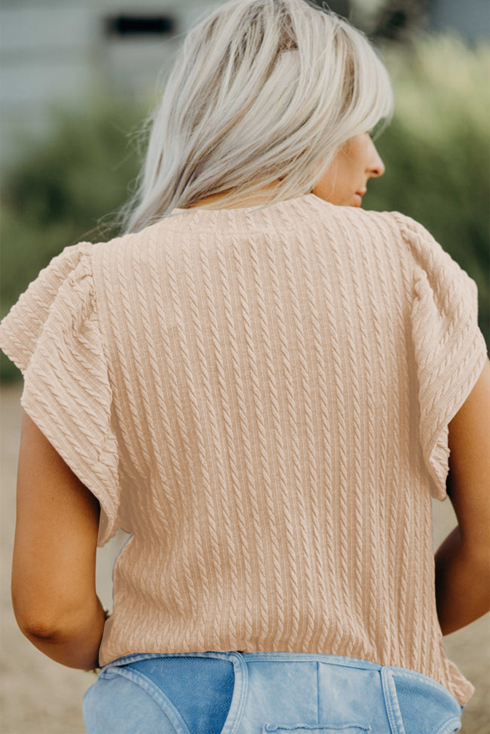 Solid Textured Flutter Sleeve Top