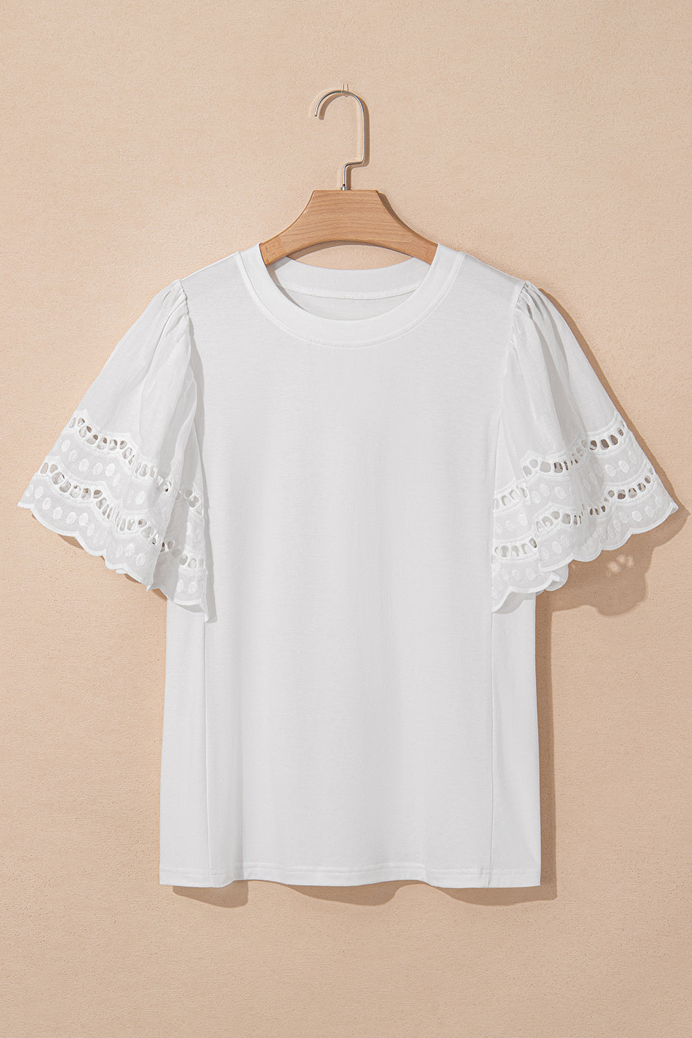 Hollow Out Embroidered Short Sleeve O Neck Top