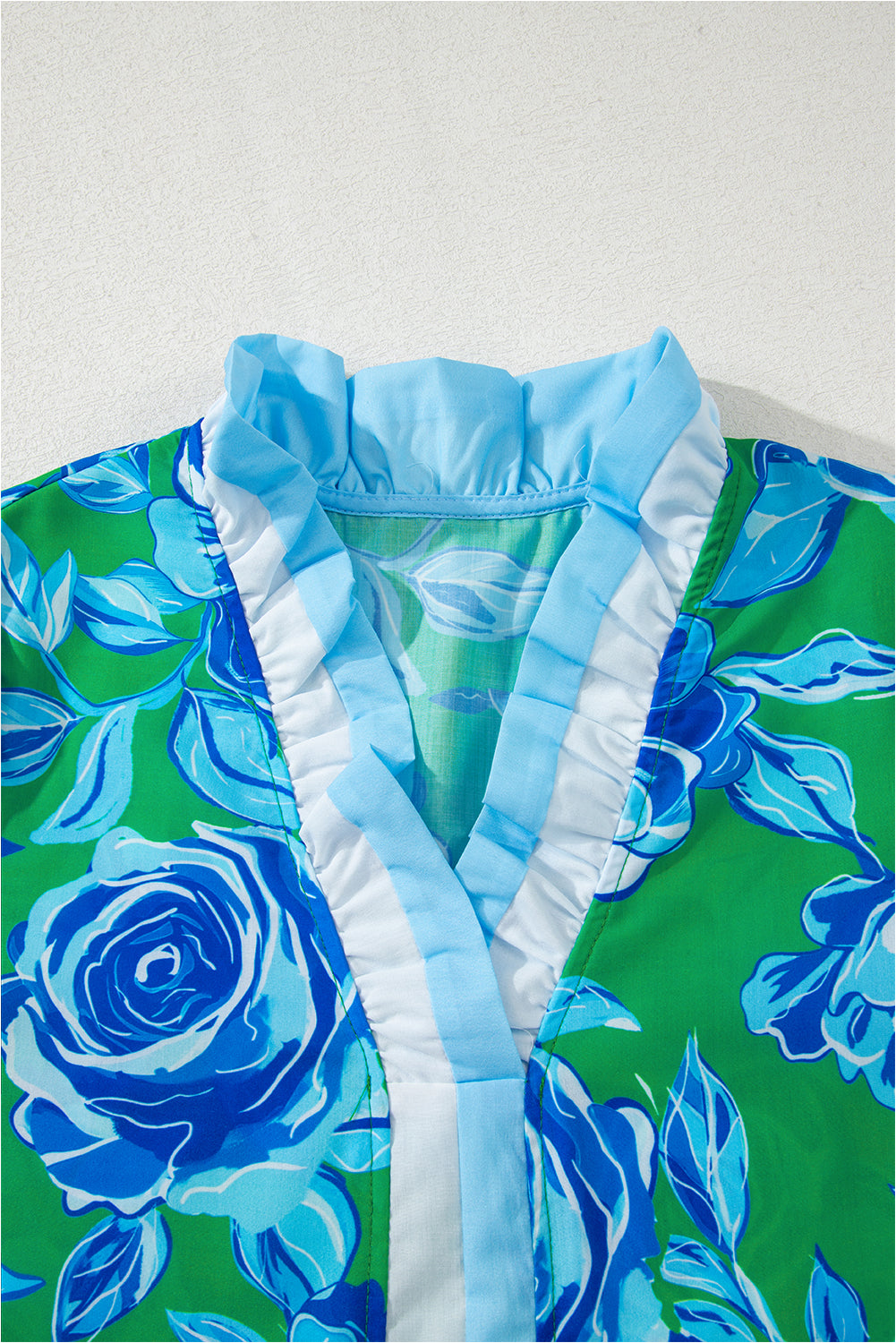 Floral Frilled V Neck Short Sleeve Blouse Top