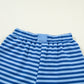 Blue Stripe Drop Shoulder Long Sleeve Pullover Elastic Waist Casual Short Set