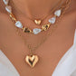 Plated Layered Heart Pendant Irregular Pearl Layered Necklace