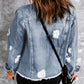 Lapel Distressed Raw Hem Buttons Denim Jacket