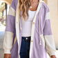 Patchwork Button Front Oversize Hoodie