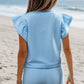 Striped Flutter Sleeve Zipped Collar Set