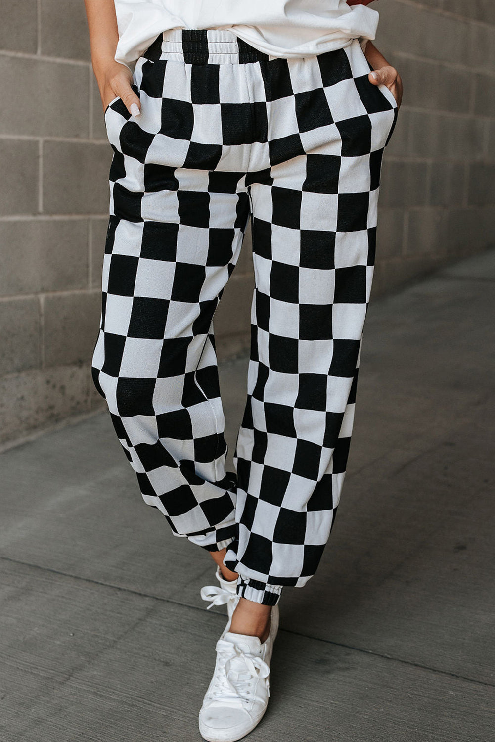 Checked Elastic Waist Joggers