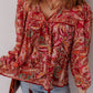Ethnic Paisley Print Tassel Tie Puff Sleeve Boho Blouse