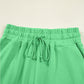 Drop Shoulder Puff Sleeve Crop Pullover Drawstring Wide Leg Pants Set