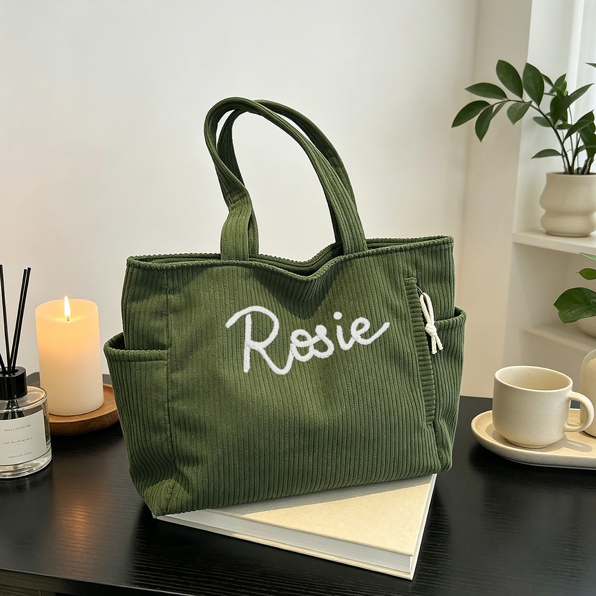 Personalized Corduroy Custom Name Tote Bag