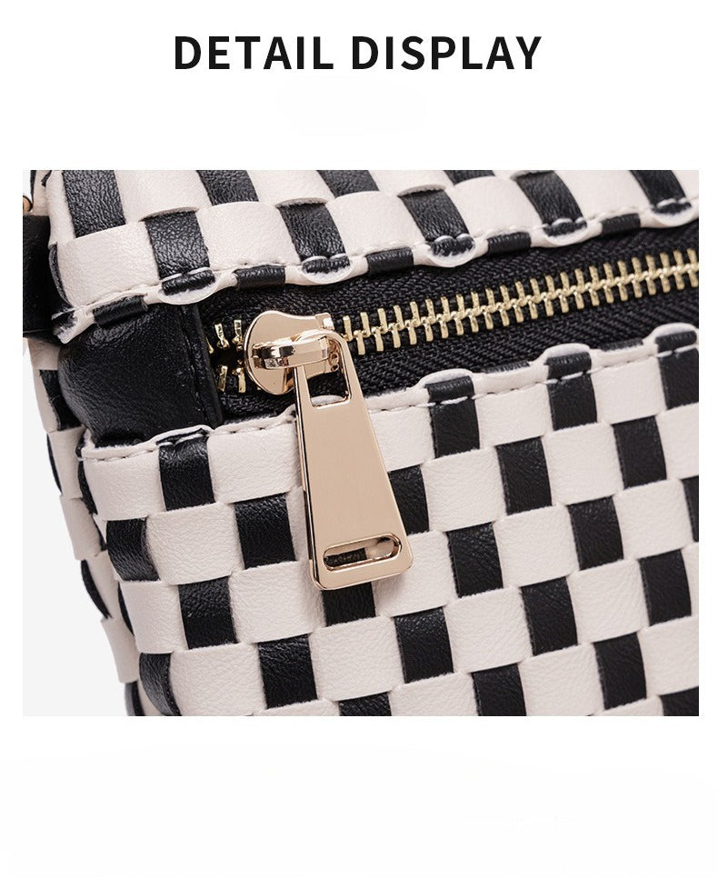 Checkered Woven Crossbody Fanny Pack