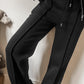 Solid Seamed Zipper Jacket and Drawstring Waist Pants Set