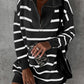 Striped O-ring Zip Collared Loose Sweater Mini Dress