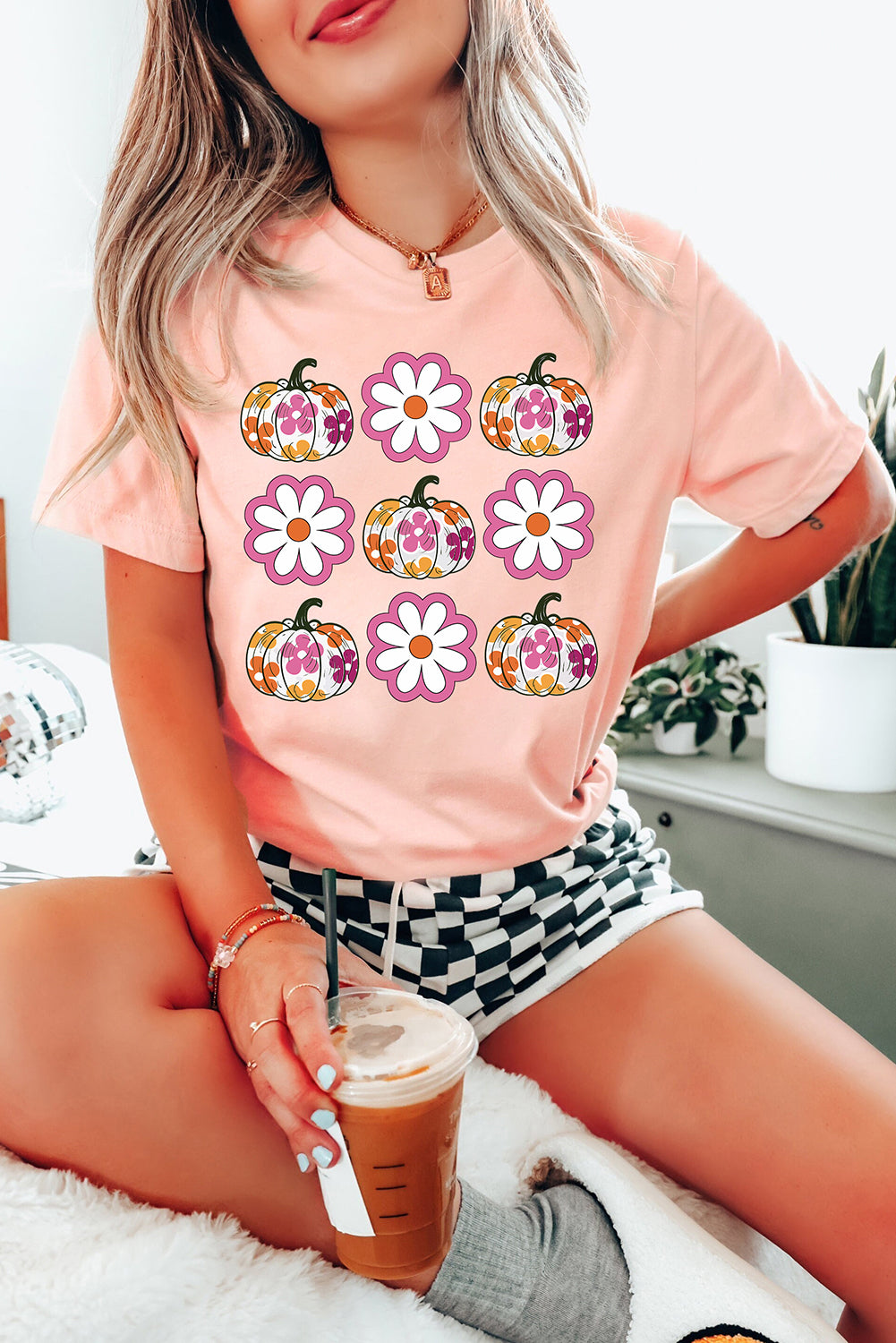 Floral Pumpkin Thanksgiving Holiday Funny Graphic T Shirt