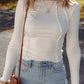 Exposed Seam Ribbed Knit Slim Fit Long Sleeve Top