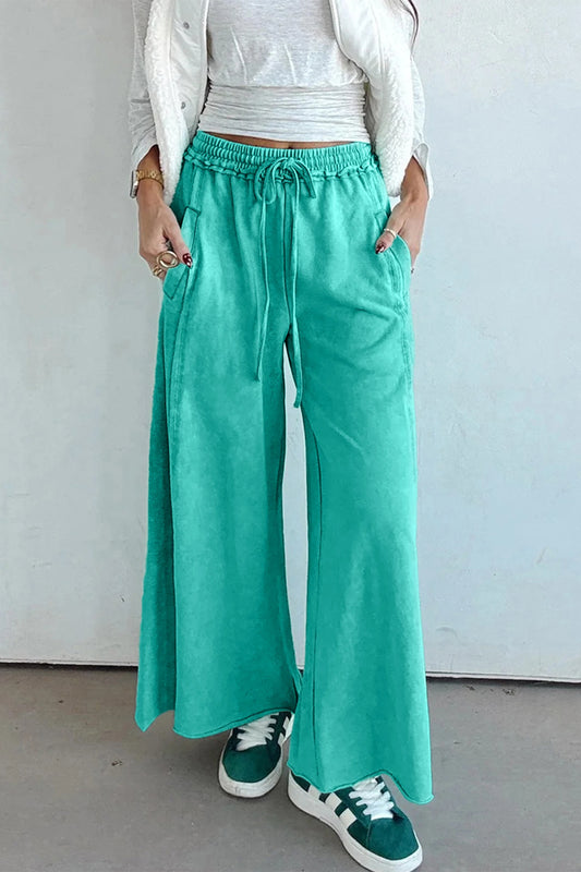 Drawstring Elastic Waist Raw Hem Loose Pants