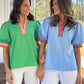 Puff Sleeve Pop of Color Neckline Blouse