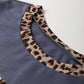 Leopard Colorblock Patchwork Long Sleeve Drop Shoulder Top