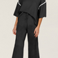 Contrast Trim Half Sleeve Top Drawstring Pants Loose 2pcs Sweater Suit