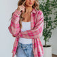 Plaid Print Rounded Hem Long Sleeve Shirt with Pockets