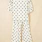Beige Polka Dot Half Sleeve Loose Top Elastic Waist Casual Pants Set