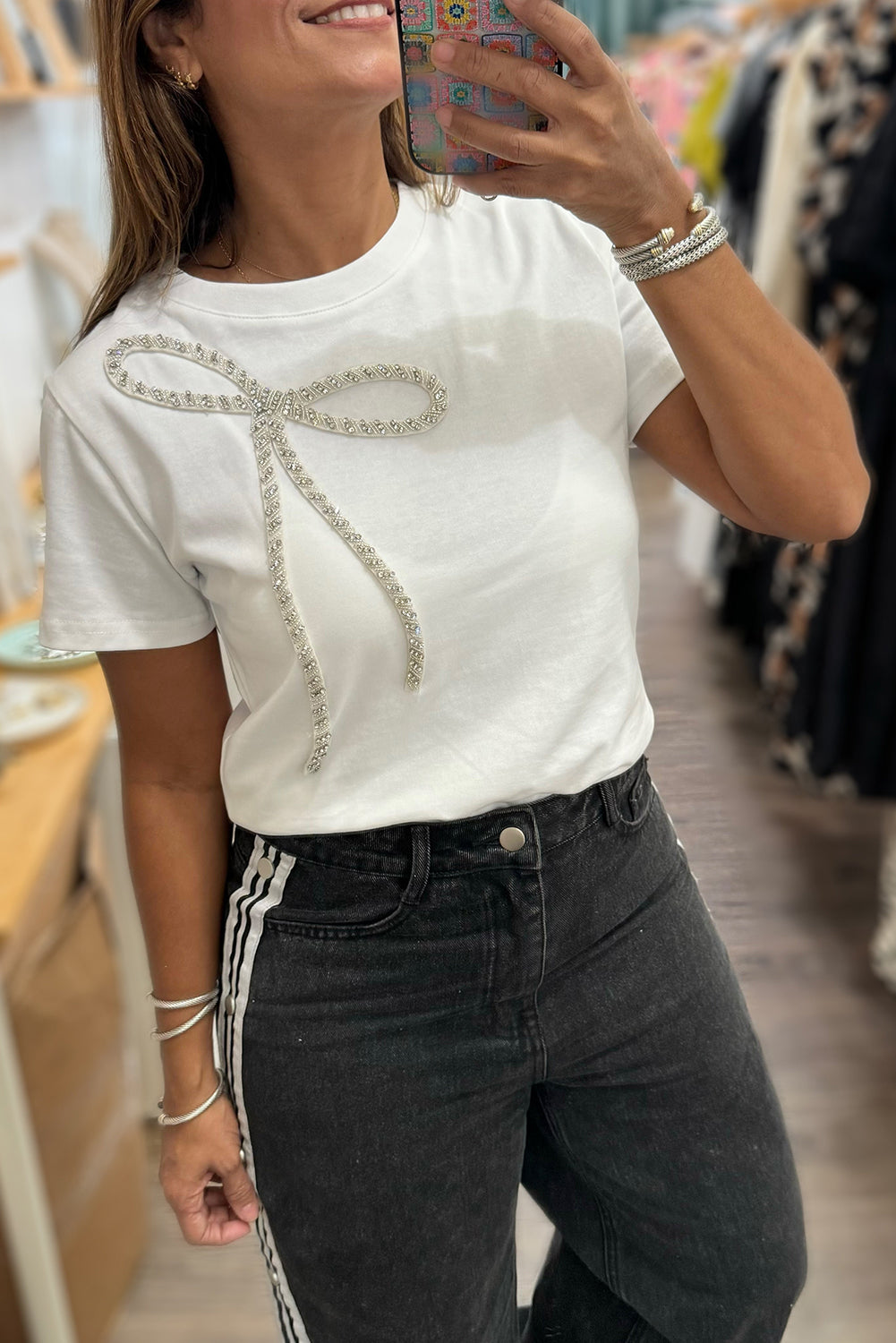 Rhinestone Bow Embellished Tee