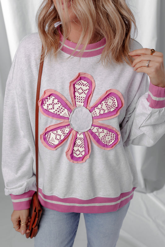 Patch Contrast Trim Crew Neck Sweatshirt