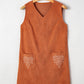 Corduroy Western Embroidered Patched Pocket Shift Sleeveless Mini Dress