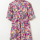 Floral Puff Short Sleeve V Neck Mini Dress