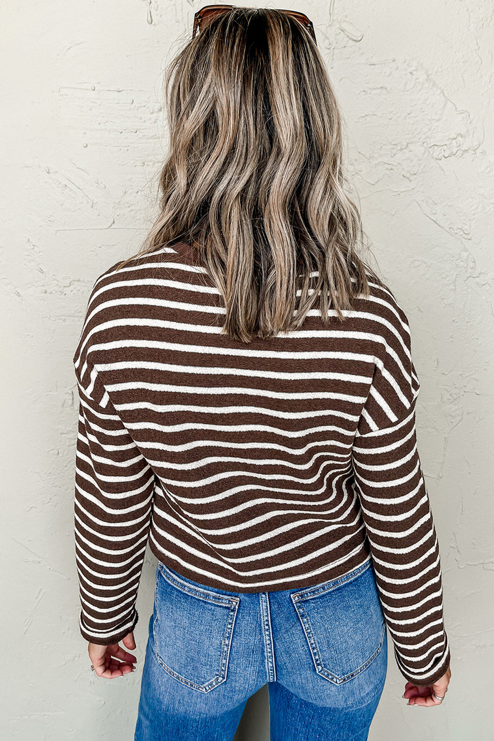 Ribbed Cropped Crew Neck Long Sleeve T Shirt