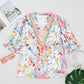 Boho Flower Print Half Puff Sleeve Blouse