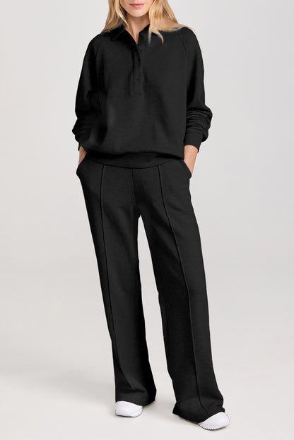 Solid Collared Sweatshirt and High Waist Pants Active Set