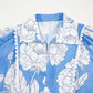 Floral Ricrac Trim Collared Puff Sleeve Loose Blouse