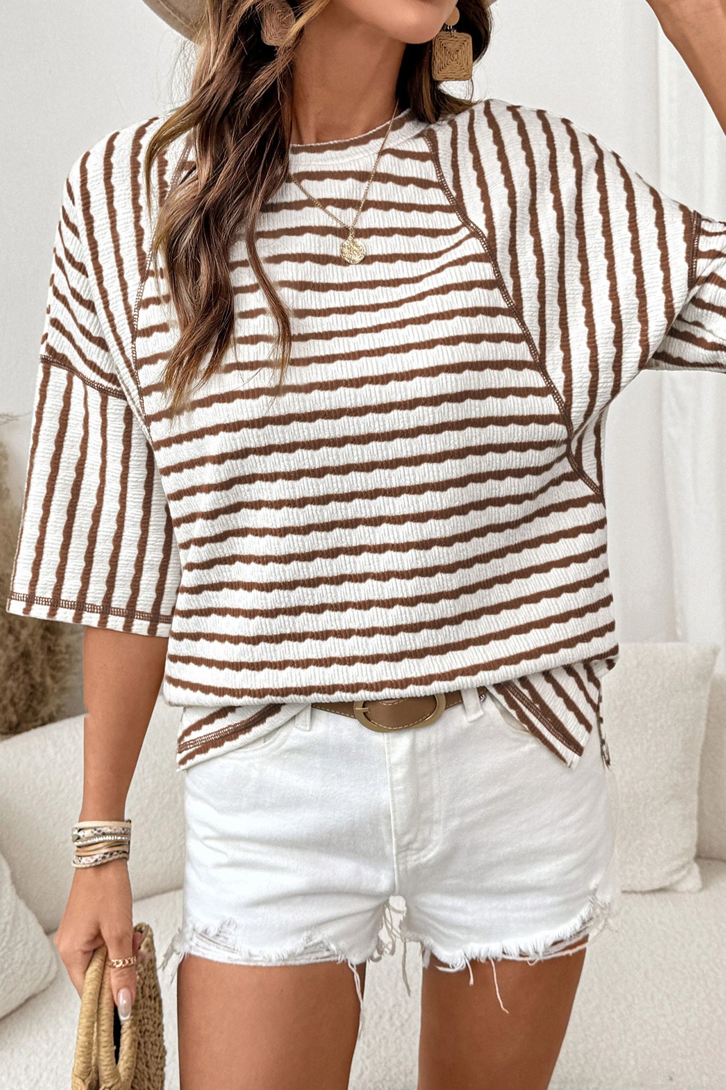 Knit Split Hem Half Sleeve Loose Top