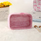 Clear PU Cosmetic Bag Pink Ribbon Toiletry Bag
