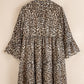 Leopard 3/4 Sleeve V Neck Swing Dress