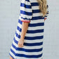 Contrast Trim Round Neck Short Puff Sleeve Shift Mini Dress