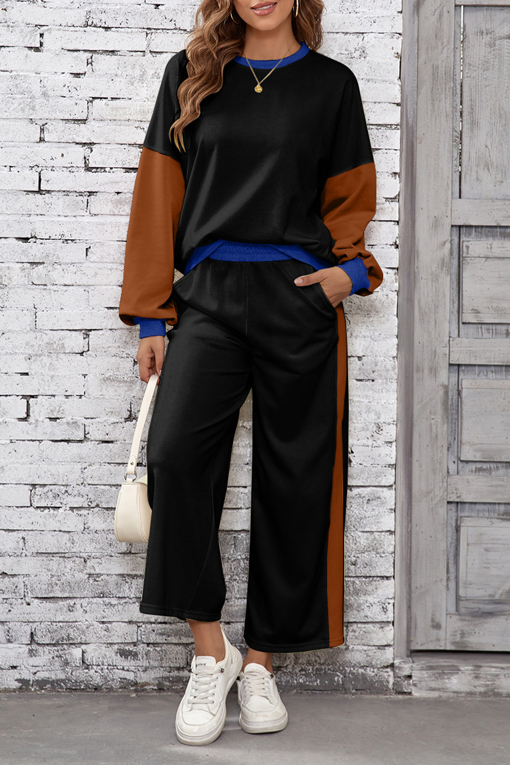 Block Pullover Loose Pant Set
