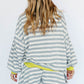 Contrast Ribbed Banding Long Sleeve Blouse Loose Shorts Set