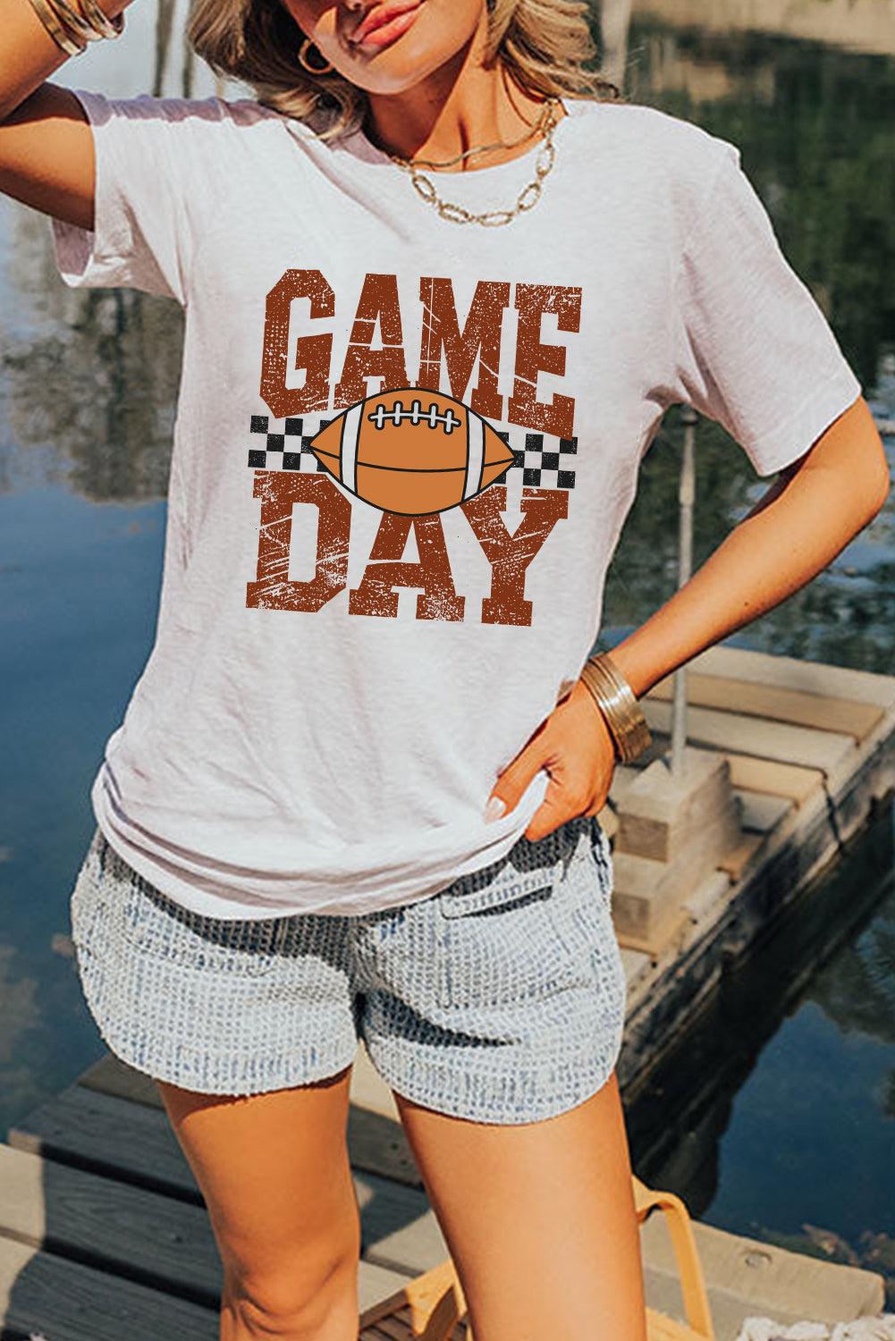GAME DAY Checkered Rugby Print Vintage Graphic Tee