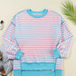 Stripe Contrast Trim Pullover Tunic Sweatshirt