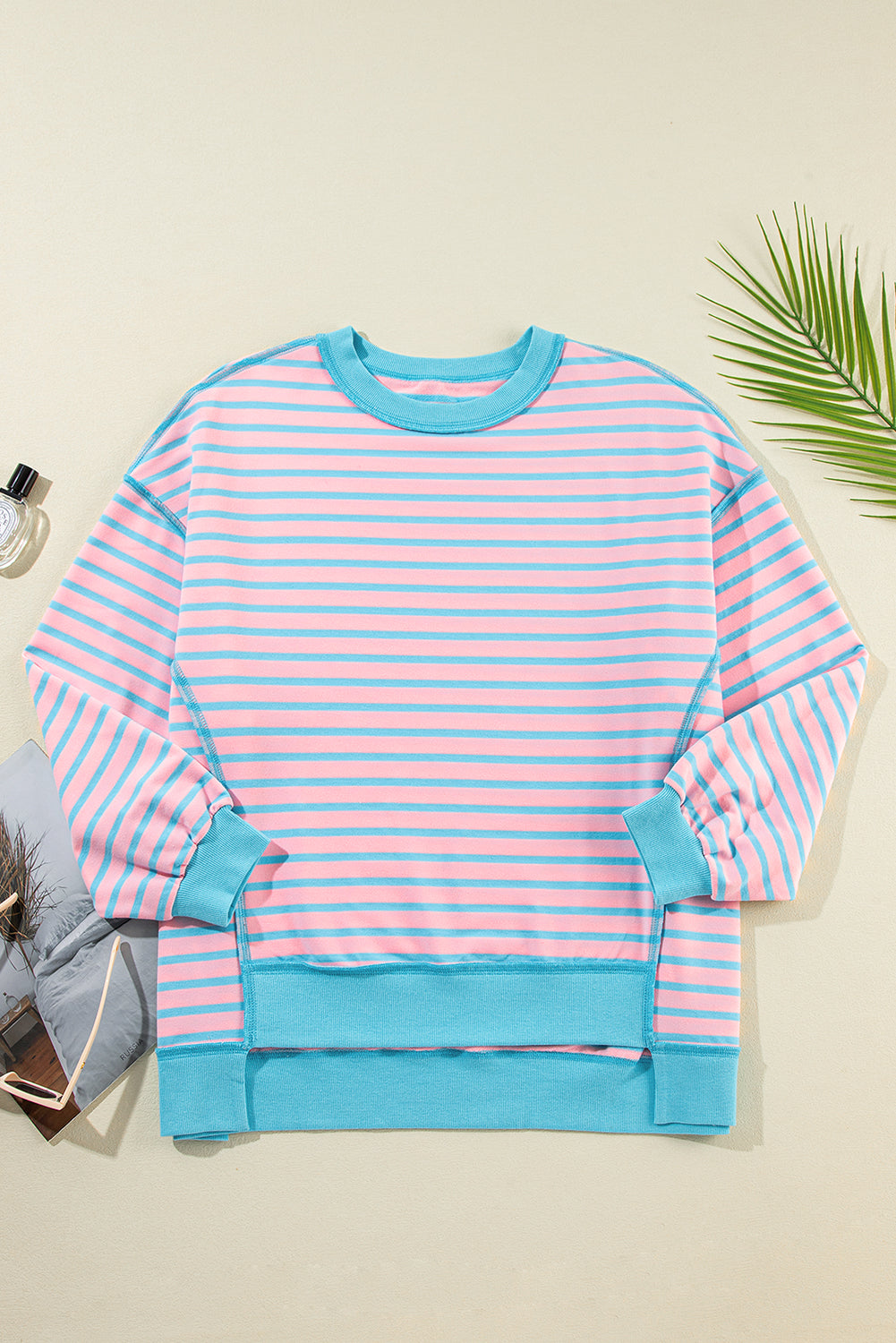 Stripe Contrast Trim Pullover Tunic Sweatshirt