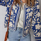 Flower Print Open Front Buttoned Cuffs Elegant Jacket