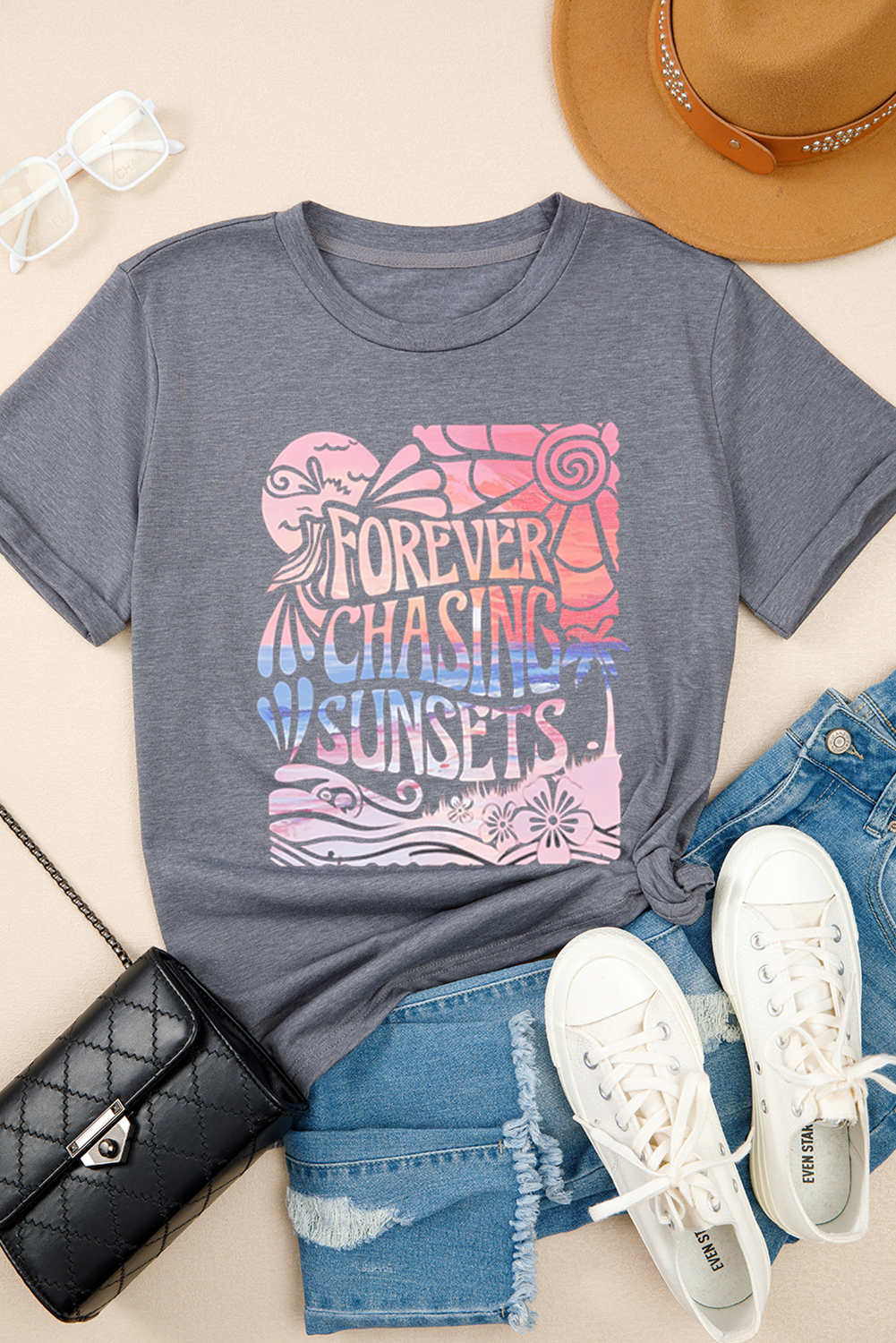 FOREVER CHASING SUNSETS Graphic Summer T Shirt