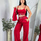 A-Three-piece set: cover-up+camisole+wide-leg trousers(Q6387)