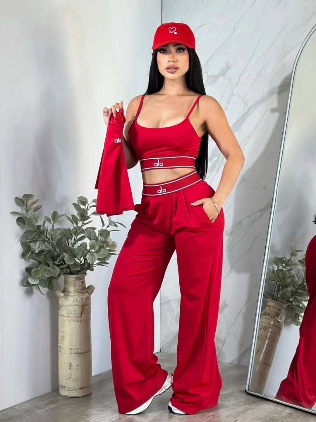 A-Three-piece set: cover-up+camisole+wide-leg trousers(Q6387)
