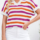 V Neck Short Sleeve Sweater with Side Slits