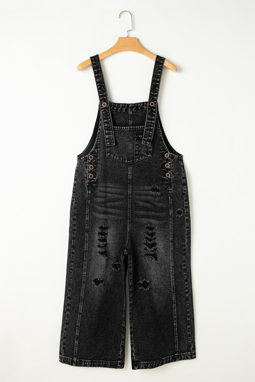 Distressed Pocket Wide Leg Denim Overall